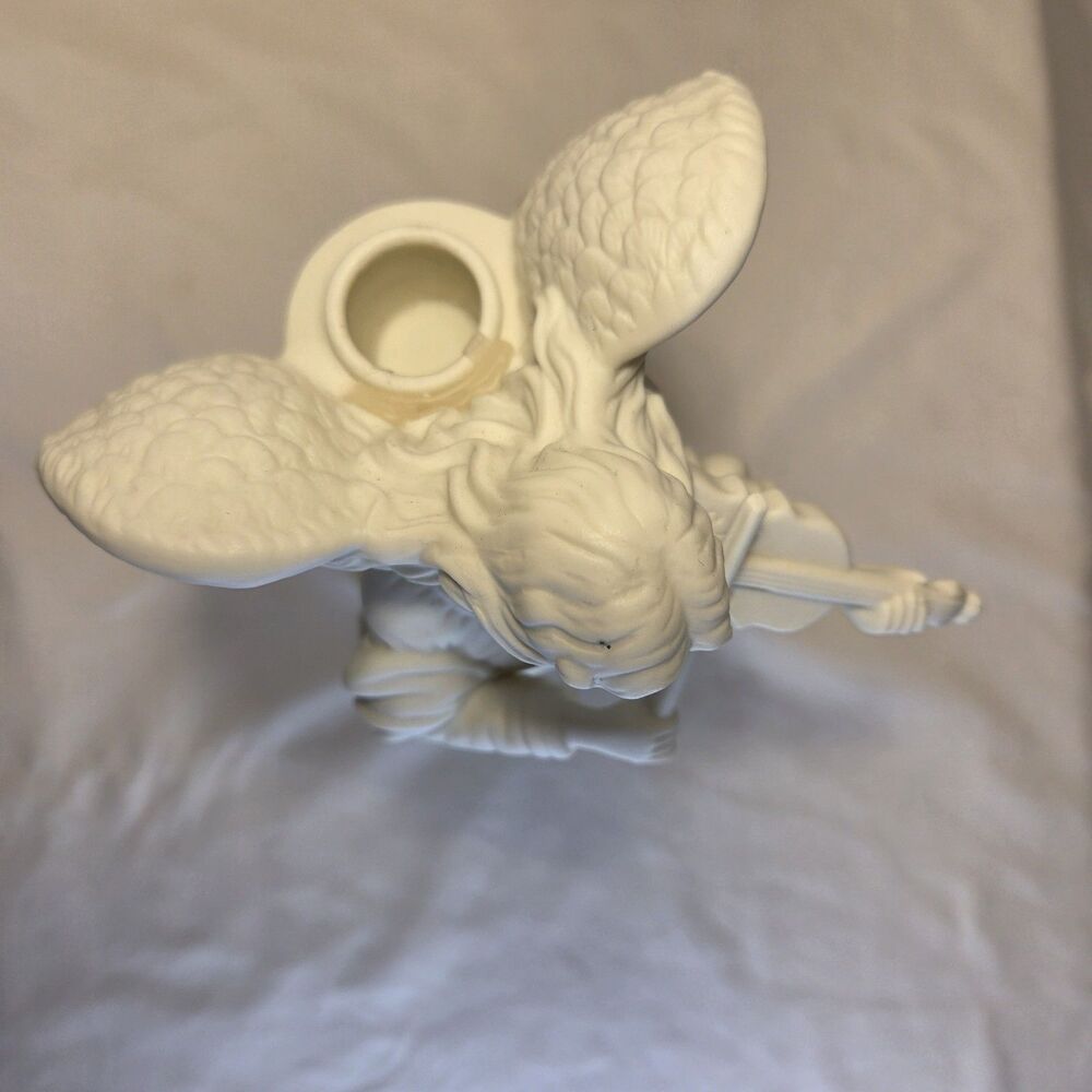 Retired PartyLite Bisque Candlestick Holder 9.5" Tall Angel Playing Violin - Picture 2 of 5